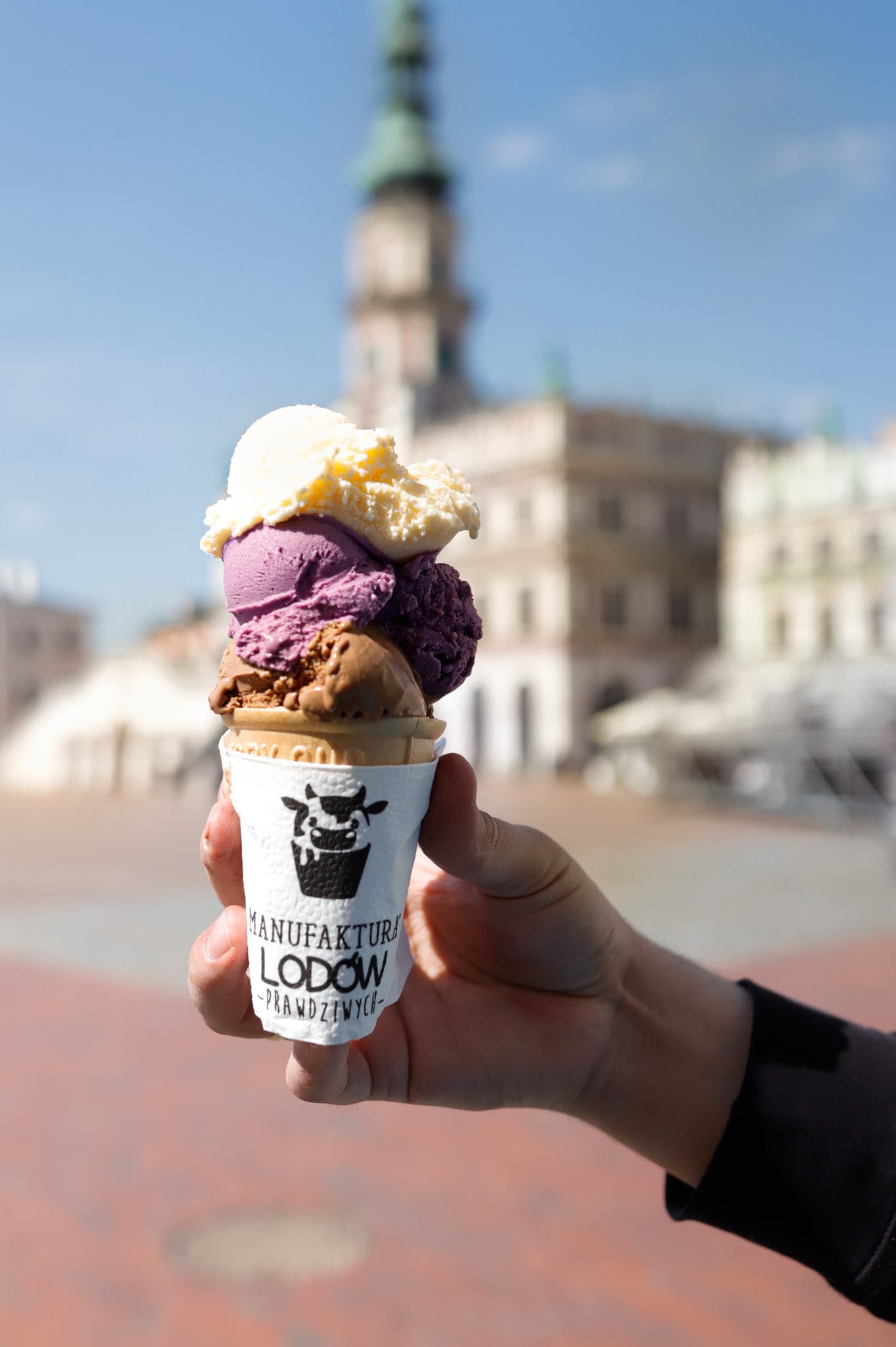 Ice cream dessert with toppings at a cafe by Rynek Wielki