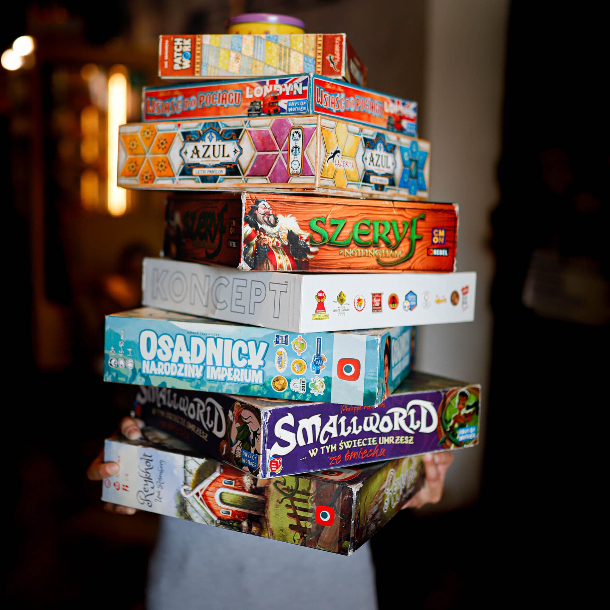 A board game set up on a cafe table